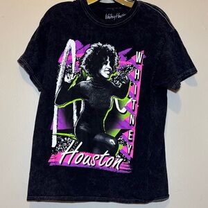 Whitney Houston Black Long-Sleeve Graphic Tee with Pink & Lime Accents